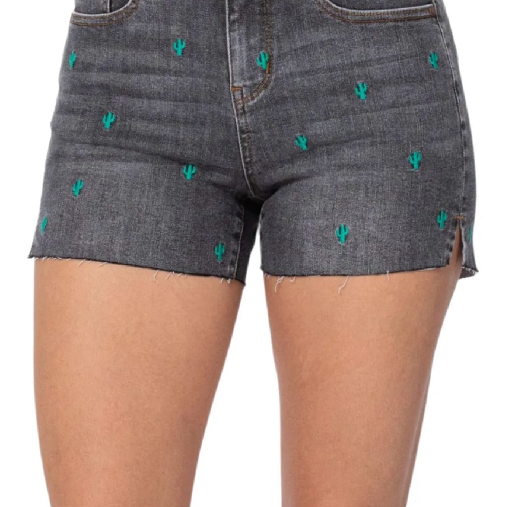 Judy Blue Gray Denim Shorts with Cactus Embroidery